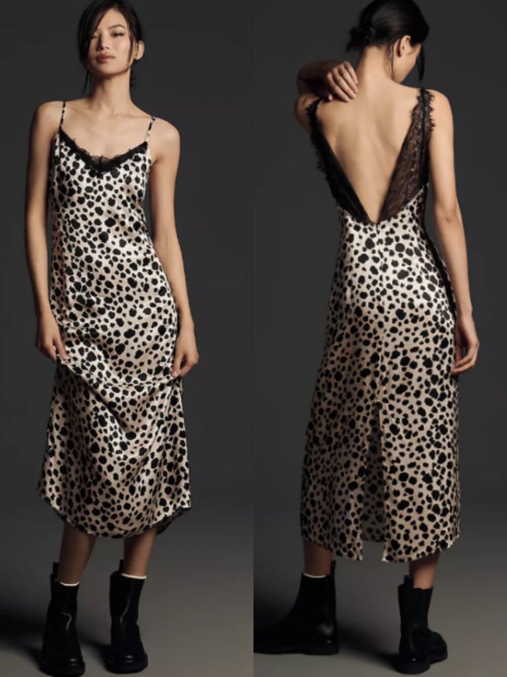 Anthropologie V-Neck Open-Back Slip Midi Dress NWT in Black & White Small - Picture 1 of 15